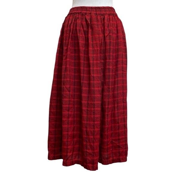 Jr. Priorities Vintage 80s Red Plaid Button Front Preppy Midi Skirt - Picture 3 of 9